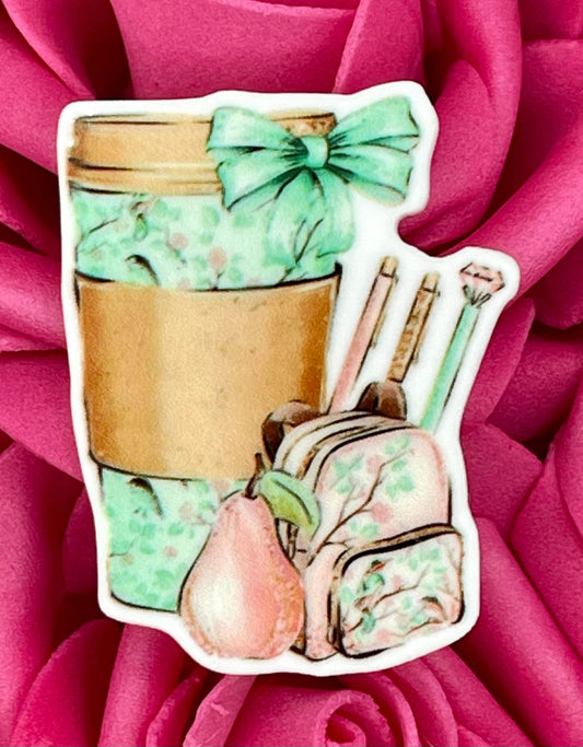 #1327 Teal coffee cup with bow